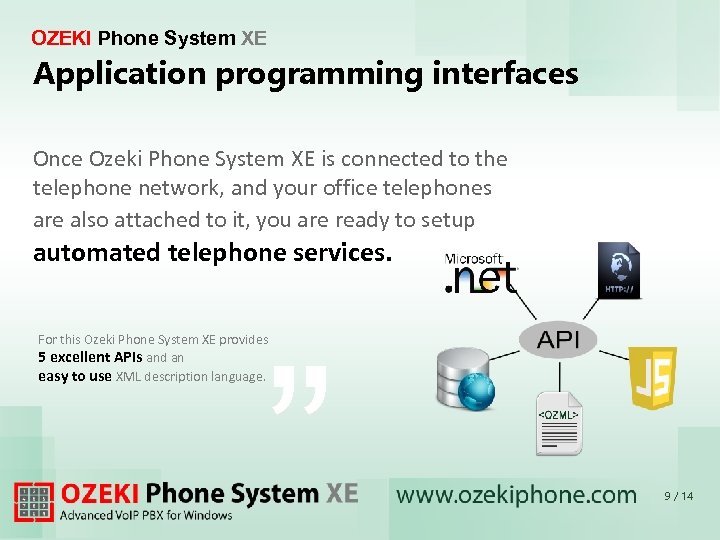 OZEKI Phone System XE Application programming interfaces Once Ozeki Phone System XE is connected