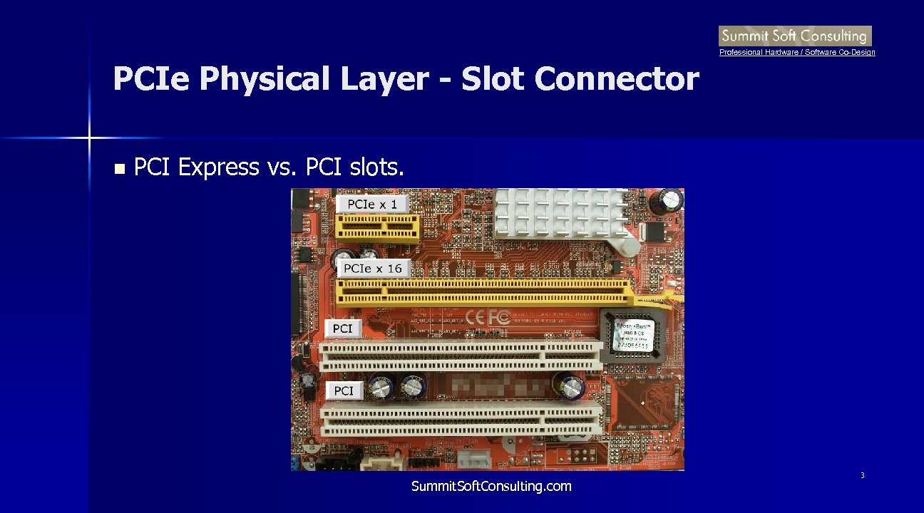 Professional Hardware / Software Co-Design PCIe Physical Layer - Slot Connector n PCI Express