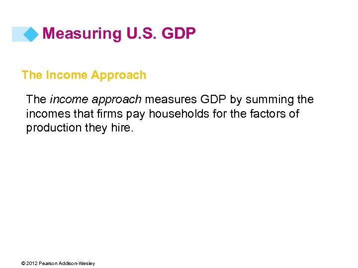 Measuring U. S. GDP The Income Approach The income approach measures GDP by summing