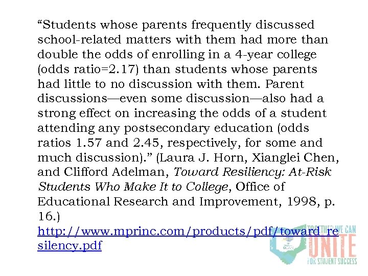 “Students whose parents frequently discussed school-related matters with them had more than double the