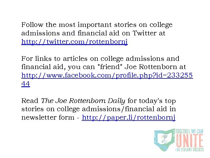 Follow the most important stories on college admissions and financial aid on Twitter at