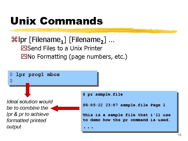 Unix Commands z lpr [Filename 1] [Filename 2] … y. Send Files to a