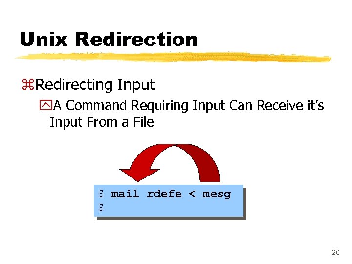 Unix Redirection z. Redirecting Input y. A Command Requiring Input Can Receive it’s Input