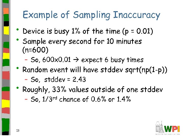 Example of Sampling Inaccuracy • Device is busy 1% of the time (p =