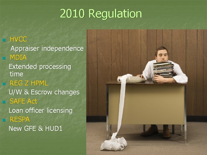 2010 Regulation n n HVCC Appraiser independence MDIA Extended processing time REG Z HPML