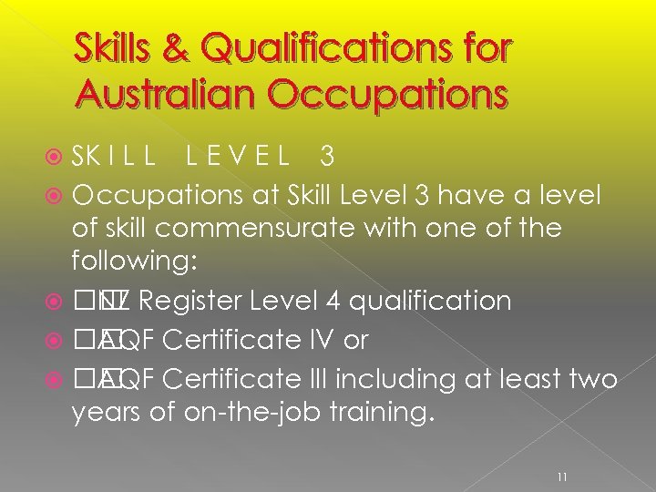 Skills & Qualifications for Australian Occupations SK I L L L E V E