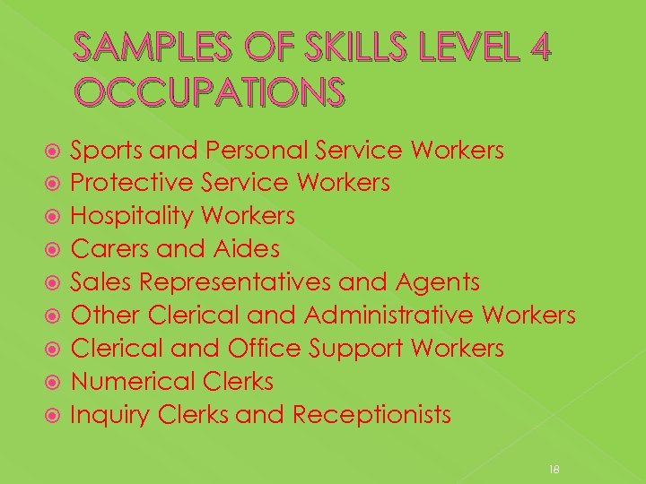 SAMPLES OF SKILLS LEVEL 4 OCCUPATIONS Sports and Personal Service Workers Protective Service Workers