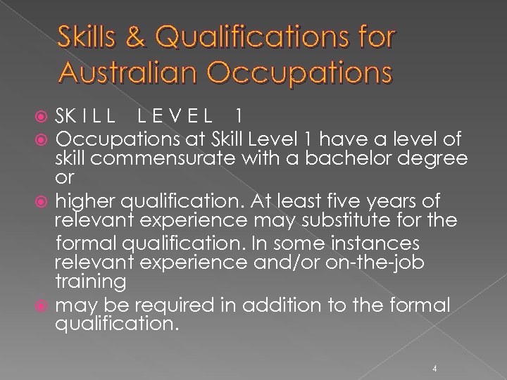 Skills & Qualifications for Australian Occupations SK I L L L E V E