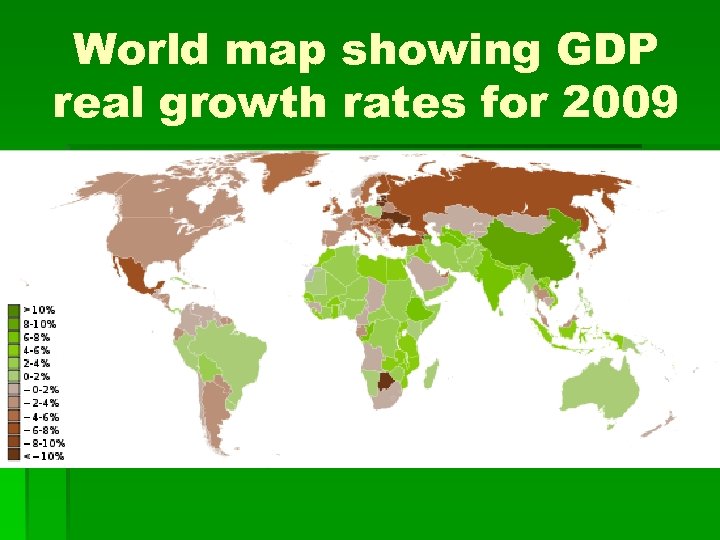 World map showing GDP real growth rates for 2009 