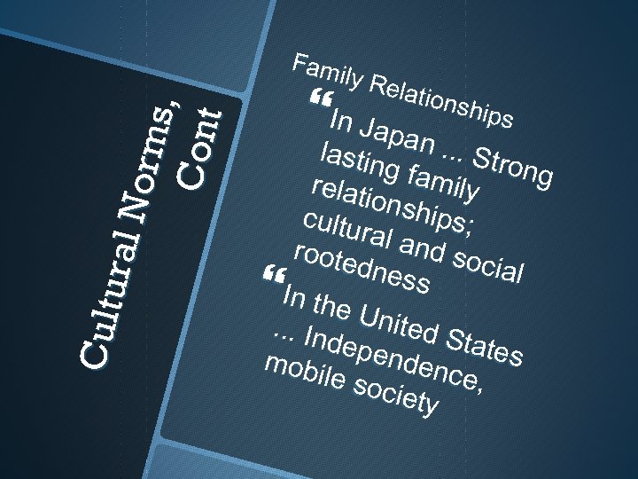 Cu ltu ra l N orm s , Con t Fam ily R e