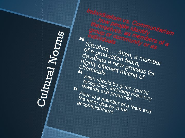 Cult u ral N orm s Indiv idual …h o i sm vs them