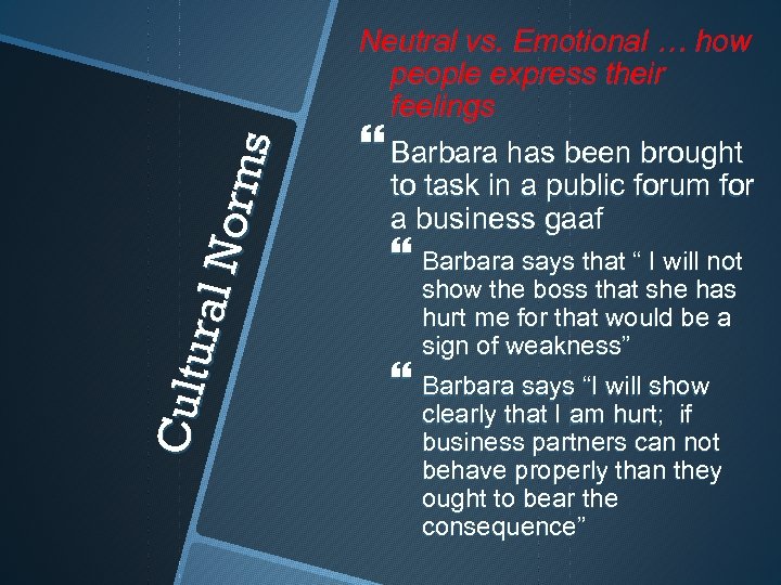 Cult u ral N orm s Neutral vs. Emotional … how people express their