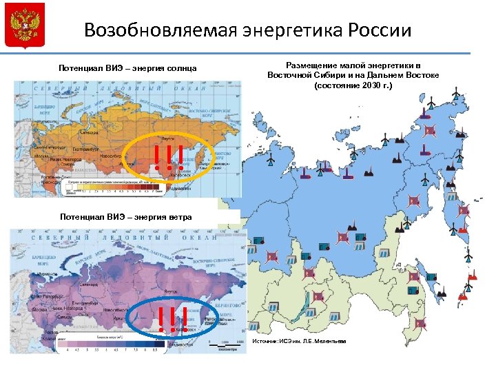 Возобновляемая энергетика России Потенциал ВИЭ – энергия солнца Размещение малой энергетики в Восточной Сибири