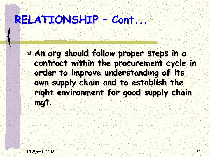 RELATIONSHIP – Cont. . . An org should follow proper steps in a contract