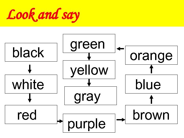Look and say black white red green yellow gray purple orange blue brown 