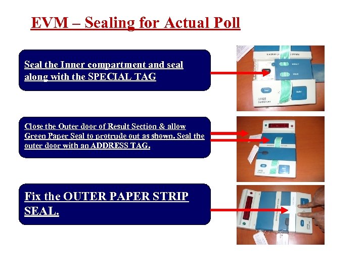 EVM – Sealing for Actual Poll Seal the Inner compartment and seal along with