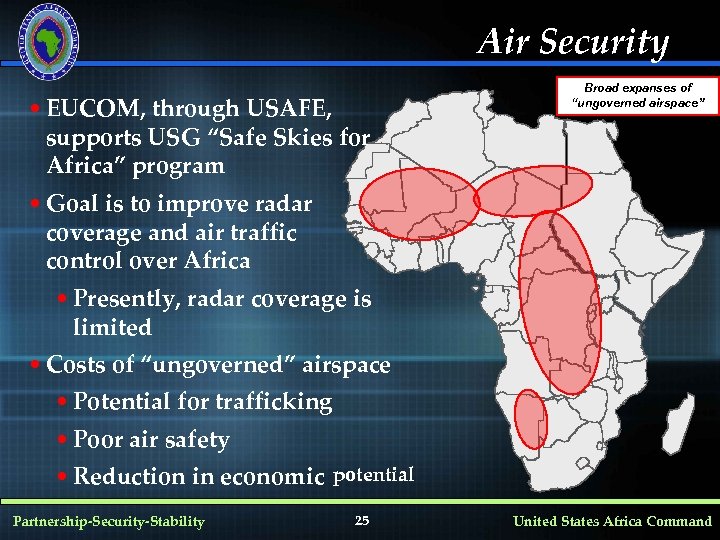 Air Security • EUCOM, through USAFE, supports USG “Safe Skies for Africa” program Broad