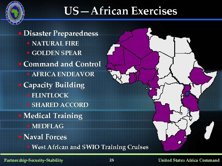 US—African Exercises • Disaster Preparedness • NATURAL FIRE • GOLDEN SPEAR • Command Control