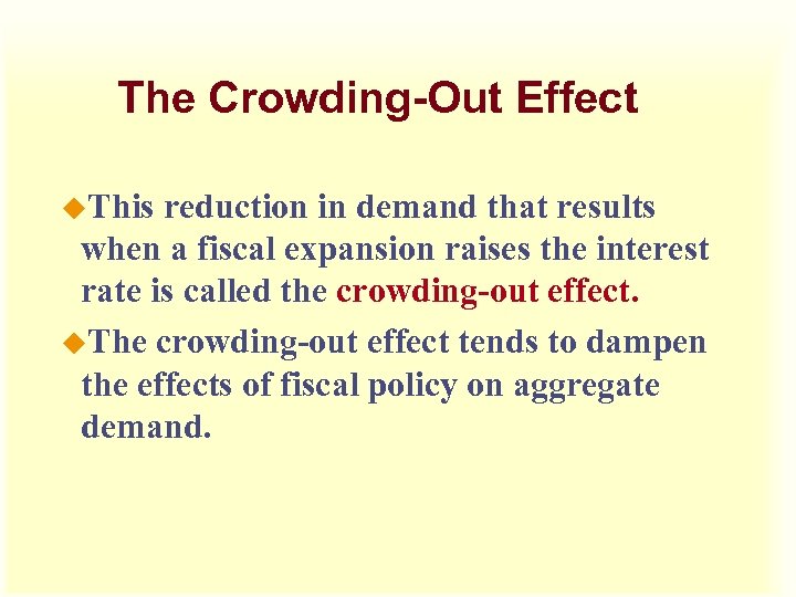The Crowding-Out Effect u. This reduction in demand that results when a fiscal expansion