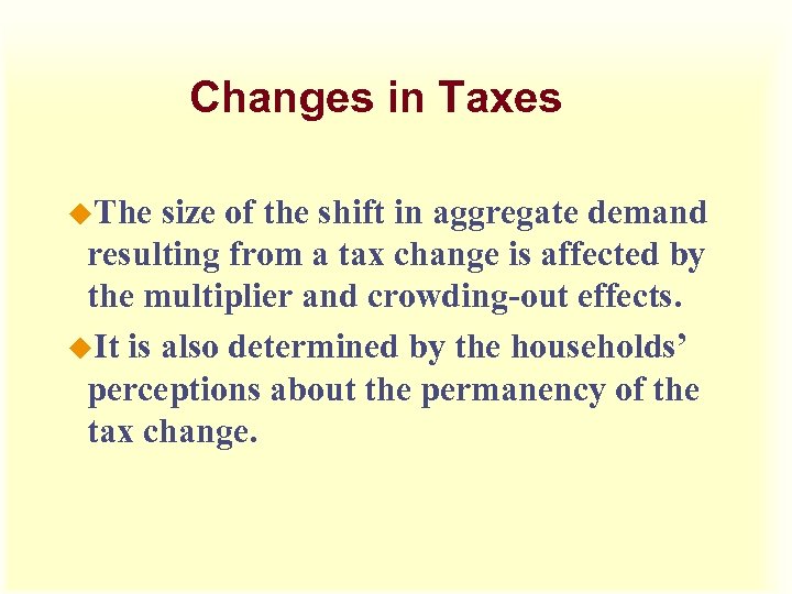 Changes in Taxes u. The size of the shift in aggregate demand resulting from