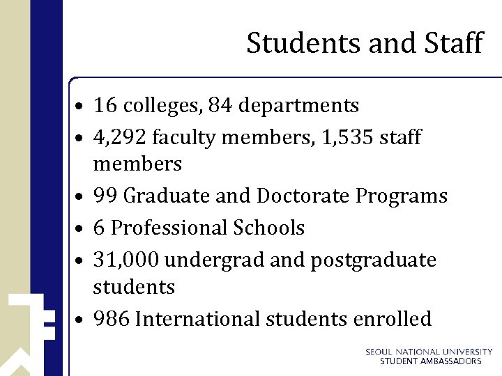Students and Staff • 16 colleges, 84 departments • 4, 292 faculty members, 1,