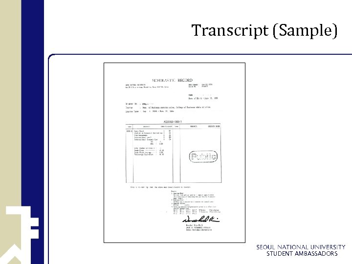 Transcript (Sample) STUDENT AMBASSADORS 