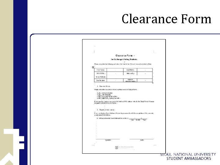 Clearance Form STUDENT AMBASSADORS 