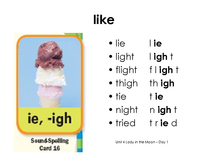 like • light • flight • thigh • tie • night • tried l