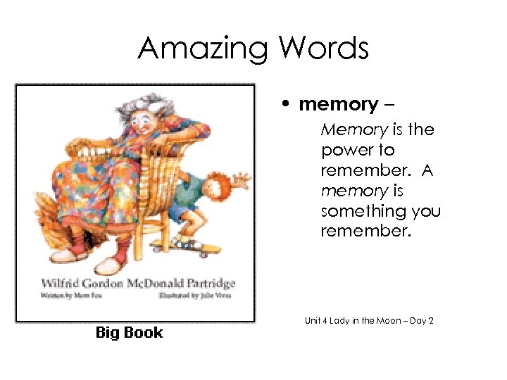 Amazing Words • memory – Memory is the power to remember. A memory is