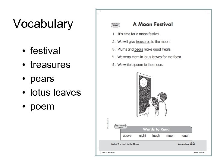 Vocabulary • • • festival treasures pears lotus leaves poem 