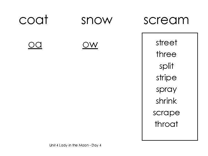 coat oa snow ow Unit 4 Lady in the Moon - Day 4 scream
