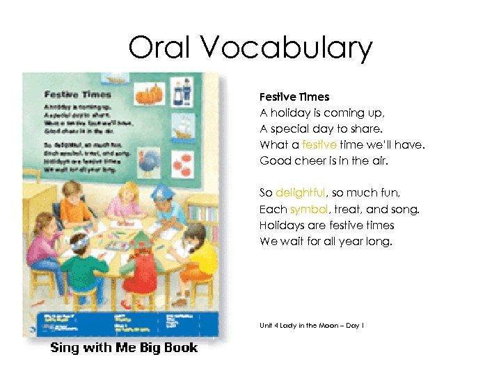 Oral Vocabulary Festive Times A holiday is coming up, A special day to share.