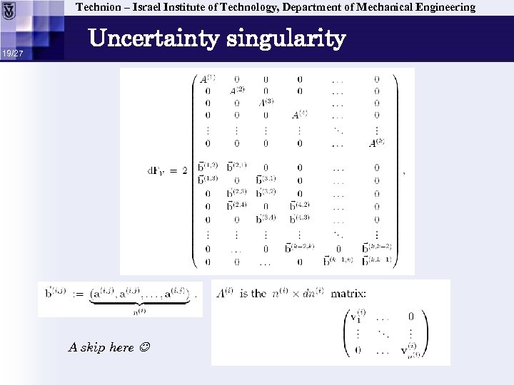 Technion – Israel Institute of Technology, Department of Mechanical Engineering 19/27 Uncertainty singularity A