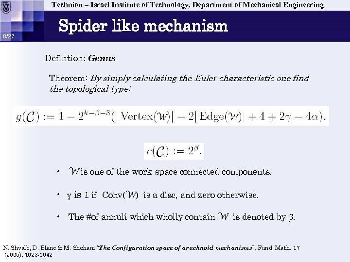 Technion – Israel Institute of Technology, Department of Mechanical Engineering 8/27 Spider like mechanism