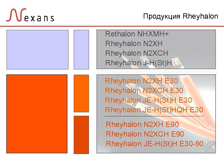 Продукция Rheyhalon Rethalon NHXMH+ Rheyhalon N 2 XH Rheyhalon N 2 XCH Rheyhalon J-H(St)H