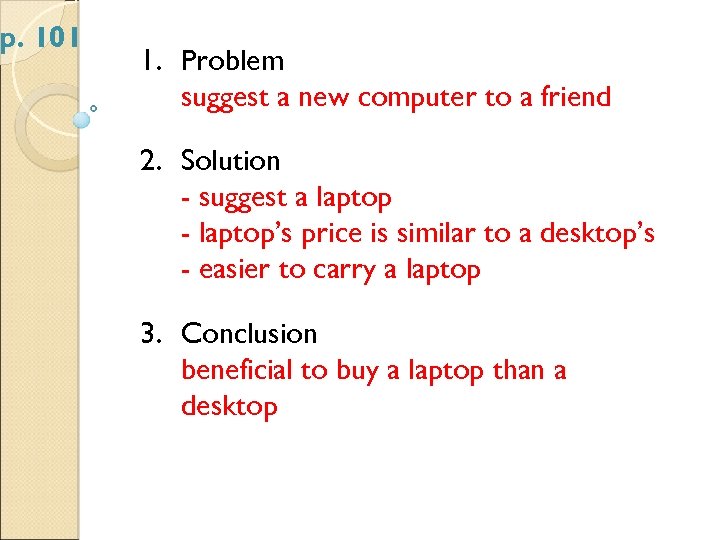 p. 101 1. Problem suggest a new computer to a friend 2. Solution -
