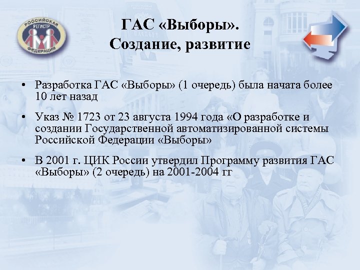 ГАС «Выборы» . Создание, развитие • Разработка ГАС «Выборы» (1 очередь) была начата более