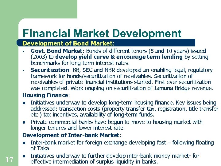 Financial Market Development of Bond Market: Govt. Bond Market: Bonds of different tenors (5