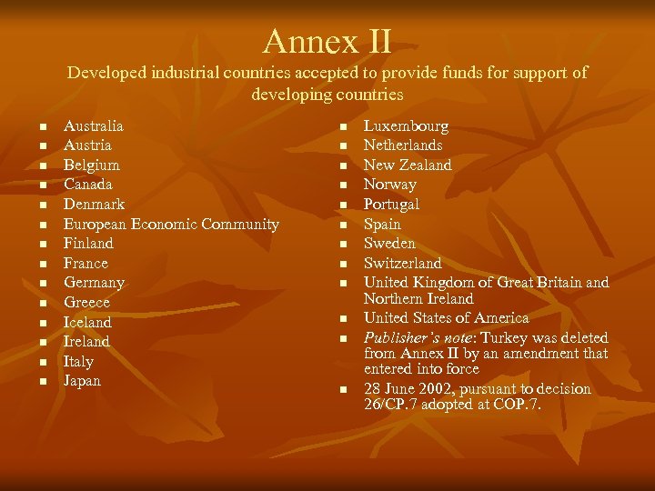 Annex II Developed industrial countries accepted to provide funds for support of developing countries