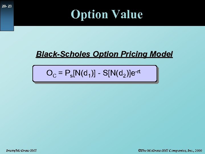 20 - 23 Option Value Black-Scholes Option Pricing Model OC = Ps[N(d 1)] -