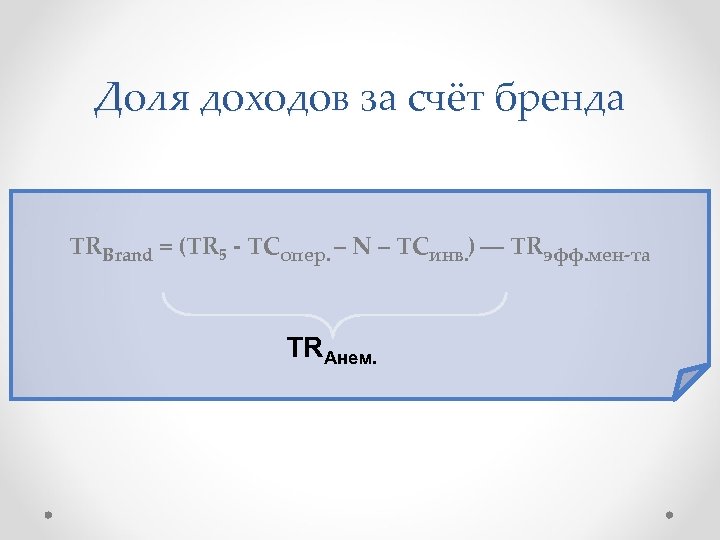 Доля доходов за счёт бренда TRBrand = (TR 5 - TCопер. – N –