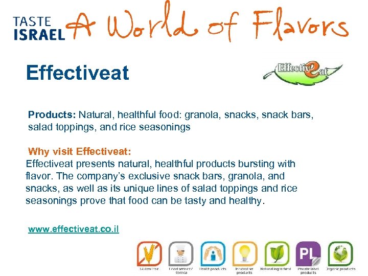 Effectiveat Products: Natural, healthful food: granola, snacks, snack bars, salad toppings, and rice seasonings