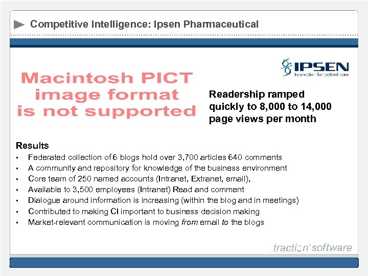 Competitive Intelligence: Ipsen Pharmaceutical Readership ramped quickly to 8, 000 to 14, 000 page