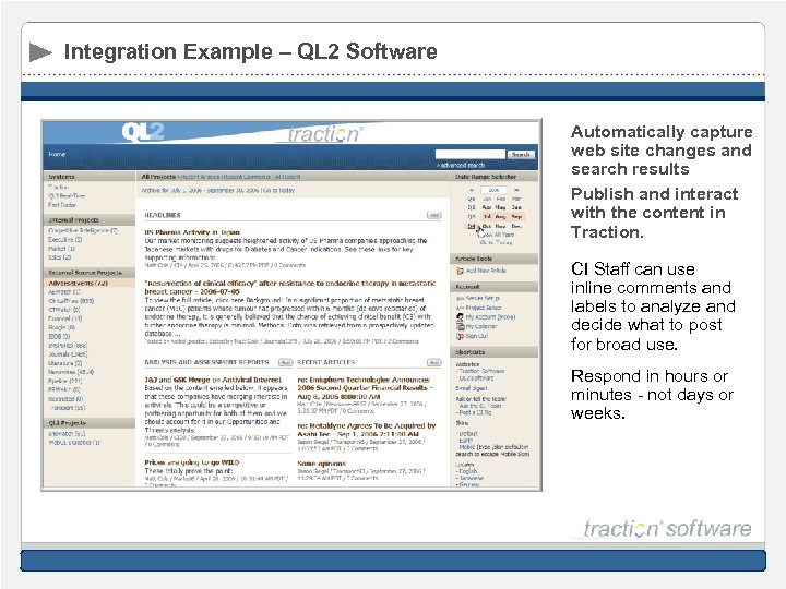 Integration Example – QL 2 Software Automatically capture web site changes and search results