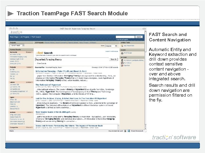 Traction Team. Page FAST Search Module FAST Search and Content Navigation Automatic Entity and