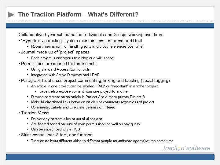 The Traction Platform – What’s Different? Collaborative hypertext journal for Individuals and Groups working