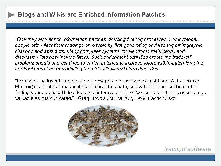 Blogs and Wikis are Enriched Information Patches “One may also enrich information patches by