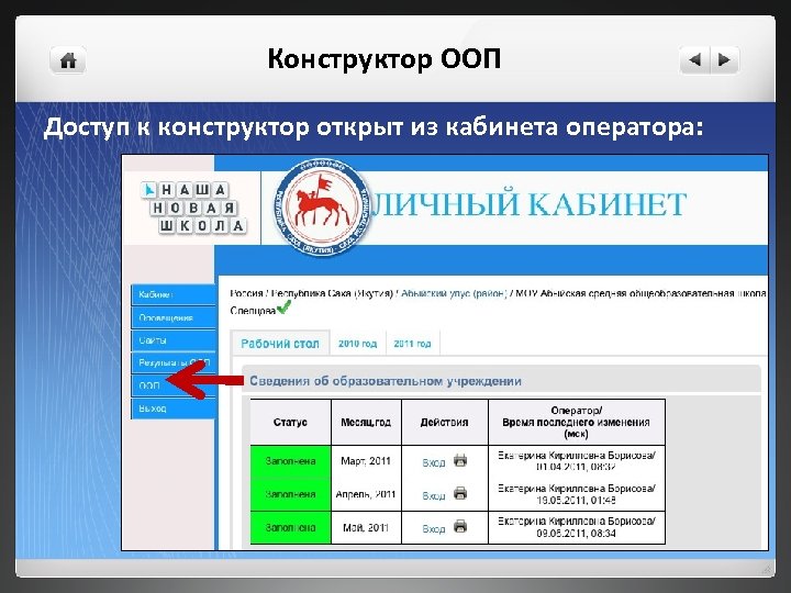 Конструктор ООП Доступ к конструктор открыт из кабинета оператора: 