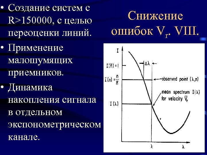 • Создание систем с R>150000, с целью переоценки линий. • Применение малошумящих приемников.