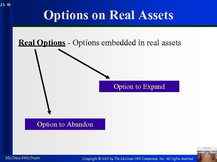 23 - 18 Options on Real Assets Real Options - Options embedded in real